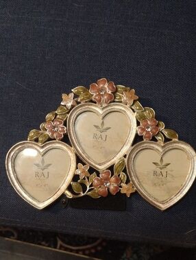 Raj Gold-Tone Triple Heart Frame with Pink and Green Floral Accents